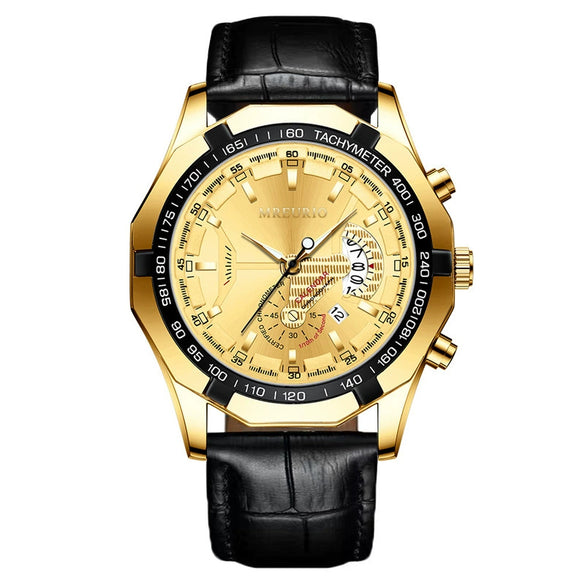 Wholesale Fashion Men's Nonmechanical Watch With Round Dial Alloy Case Imitation Leather Strap And Stainless Steel Buckle