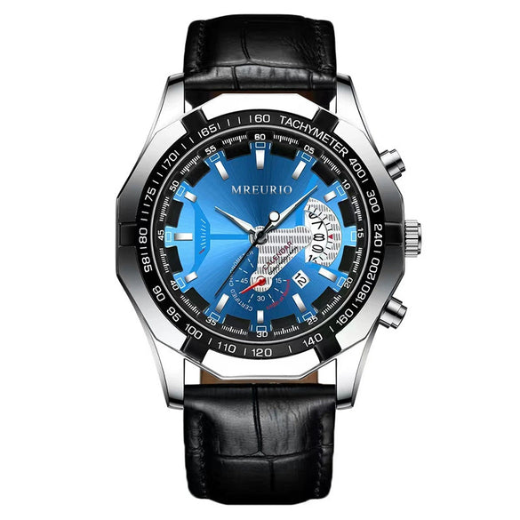 Wholesale Fashion Men's Nonmechanical Watch With Round Dial Alloy Case Imitation Leather Strap And Stainless Steel Buckle