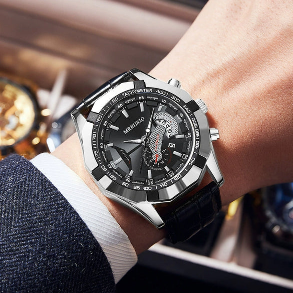 Wholesale Fashion Men's Nonmechanical Watch With Round Dial Alloy Case Imitation Leather Strap And Stainless Steel Buckle