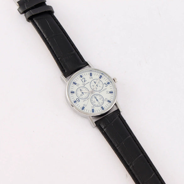 Wholesale Fashion Men's Quartz Watch With Mineral Strengthened Glass Mirror Imitation Leather Strap And Plastic Case Round Dial