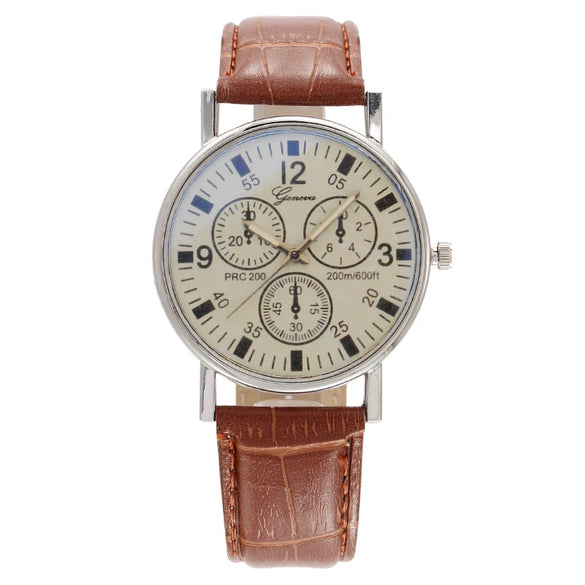 Wholesale Fashion Men's Quartz Watch With Mineral Strengthened Glass Mirror Imitation Leather Strap And Plastic Case Round Dial