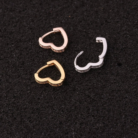 Wholesale Fashion Mini Earrings Copper Inlaid Zircon Love Shaped For Women