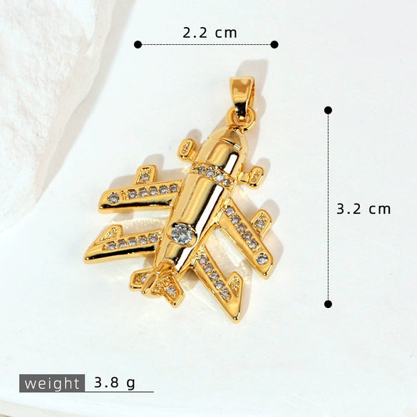Wholesale Fashion Minimalist Aircraft Pendant Accessories Made Of Copper With 18K Gold Plated Electroplating