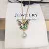Wholesale Fashion Minimalist Copper Natural Freshwater Pearl Necklace With Abalone Shell Butterfly Pendant