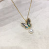 Wholesale Fashion Minimalist Copper Natural Freshwater Pearl Necklace With Abalone Shell Butterfly Pendant