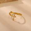 Wholesale Fashion Minimalist Geometric Light Luxury Style Fruitshaped Inlaid With Gold Stainless Steel Adjustable Open Ring Jewelry For Men And Women