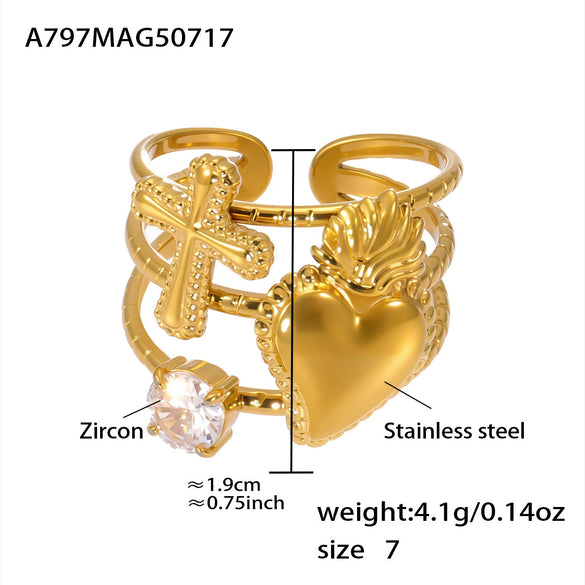Wholesale Fashion Minimalist Stainless Steel Eightpointed Star Open Cut Out Ring With 18K Gold Electroplating For Women
