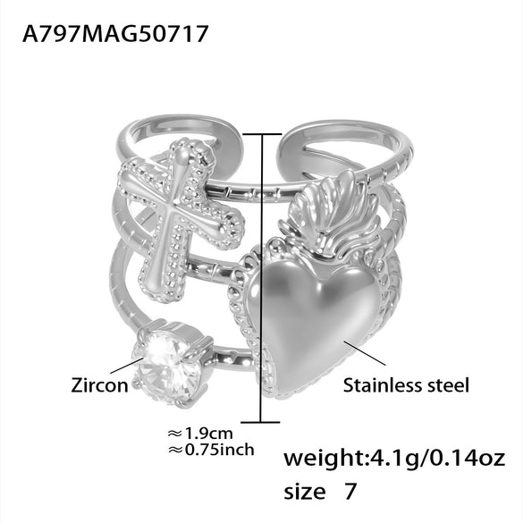 Wholesale Fashion Minimalist Stainless Steel Eightpointed Star Open Cut Out Ring With 18K Gold Electroplating For Women