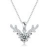 Wholesale Fashion Moissanite Inlay 925 Silver Antler Pendant Ball Chain Necklace Geometric Pattern