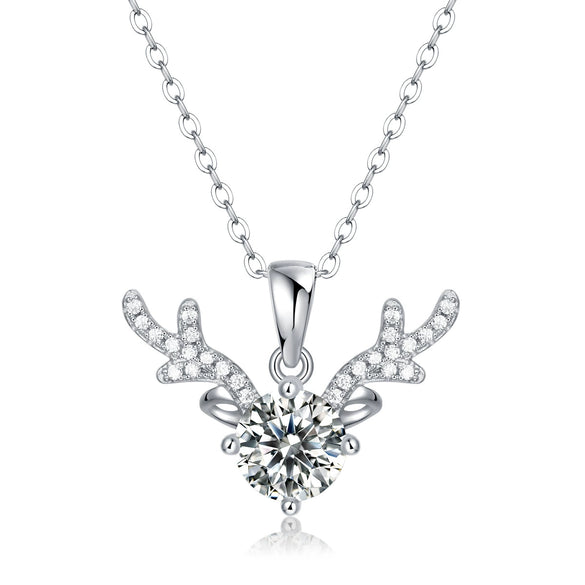 Wholesale Fashion Moissanite Inlay 925 Silver Antler Pendant Ball Chain Necklace Geometric Pattern