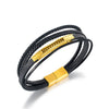Wholesale Fashion Multilayer Stainless Steel Woven Leather Men's Bracelet Jewelry