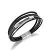 Wholesale Fashion Multilayer Stainless Steel Woven Leather Men's Bracelet Jewelry