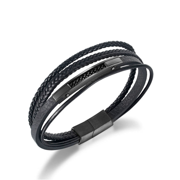 Wholesale Fashion Multilayer Stainless Steel Woven Leather Men's Bracelet Jewelry