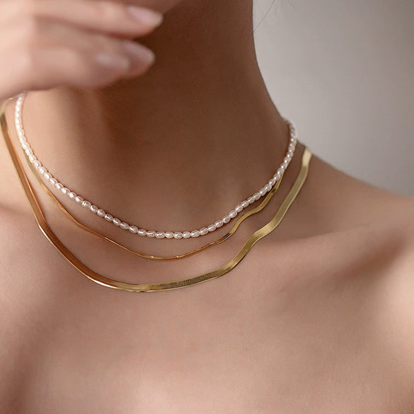 Wholesale Fashion Natural Freshwater Pearl Necklace Copper 14K Gold Plated Handmade For Women
