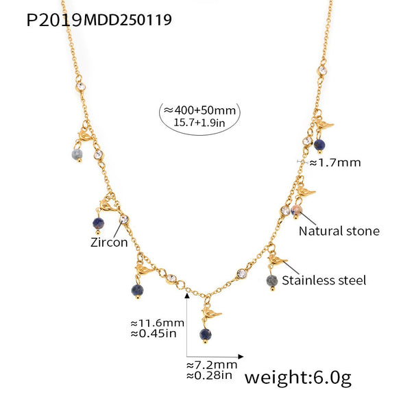 Wholesale Fashion Necklace Freshwater Pearl Stainless Steel Handmade Zircon Lapis Lazilli Clavicle Chain With Geometric Style And Electroplating Process For Women