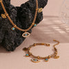 Wholesale Fashion Niche Bracelet And Necklace Set Stainless Steel Geometric Mesh Chain Beads With Turquoise Eye Electroplated For Women