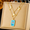 Wholesale Fashion Oil Dripping Stainless Steel Star Moon Pendant Stacked Necklace And Earrings For Women