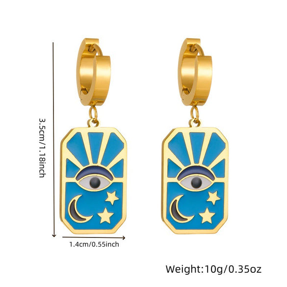 Wholesale Fashion Oil Dripping Stainless Steel Star Moon Pendant Stacked Necklace And Earrings For Women