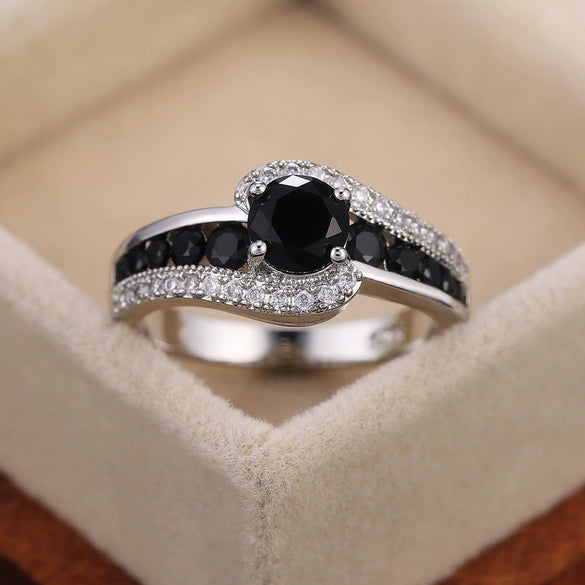Wholesale Fashion Ol Geometric Black Zircon Copper Ring For Women