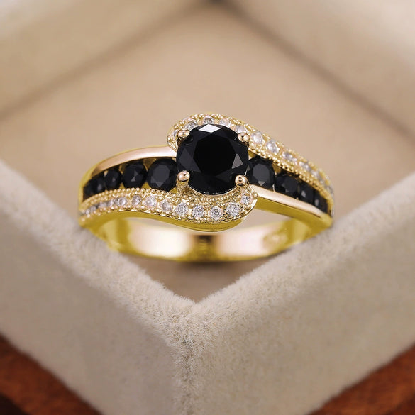 Wholesale Fashion Ol Geometric Black Zircon Copper Ring For Women