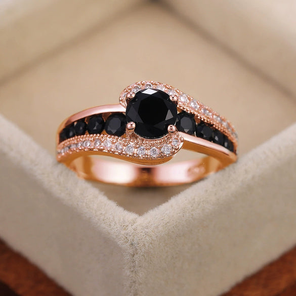 Wholesale Fashion Ol Geometric Black Zircon Copper Ring For Women