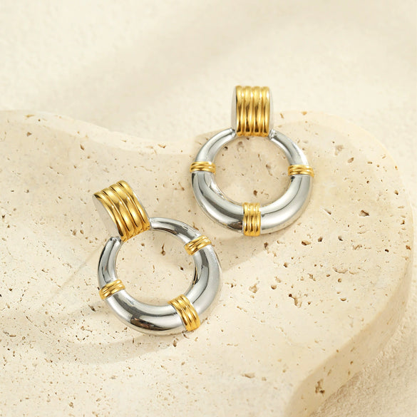 Wholesale Fashion Ol Geometric Stainless Steel Hoop Earrings Plated With 18K Gold For Women