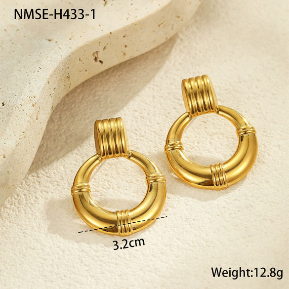 Wholesale Fashion Ol Geometric Stainless Steel Hoop Earrings Plated With 18K Gold For Women