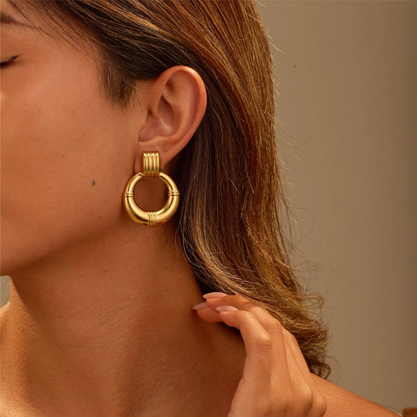 Wholesale Fashion Ol Geometric Stainless Steel Hoop Earrings Plated With 18K Gold For Women