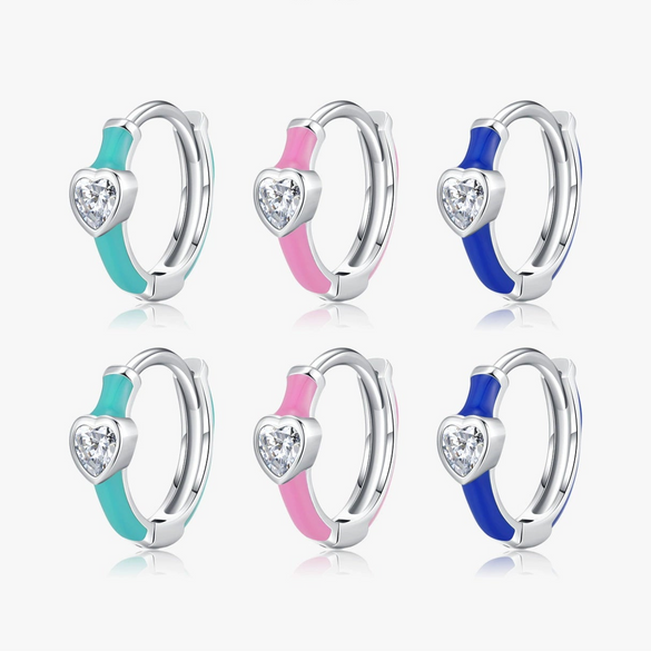 Wholesale Fashion Ol Style S925 Sterling Silver Heart Shape Dopamine Color Enamel Earring For Women
