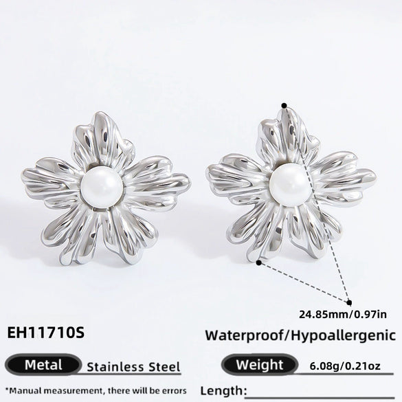 Wholesale Fashion Ol Style Stainless Steel Electroplated 18K Gold Pearl Flower Earrings For Women