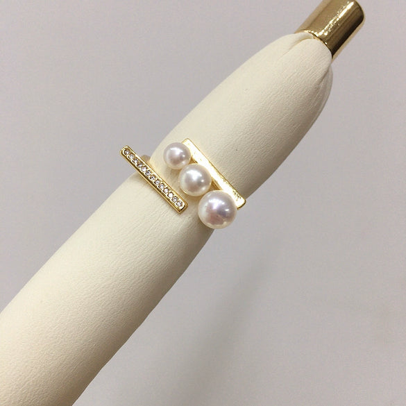 Wholesale Fashion Open Multibead Highgloss Natural Freshwater Pearl Ring Copper 18K Goldfilled