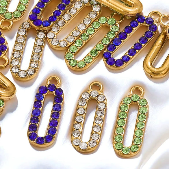 Wholesale Fashion Oval Set Crystal Spin Pin Pendant Diy Accessories Stainless Steel Geometric Totem Electroplated