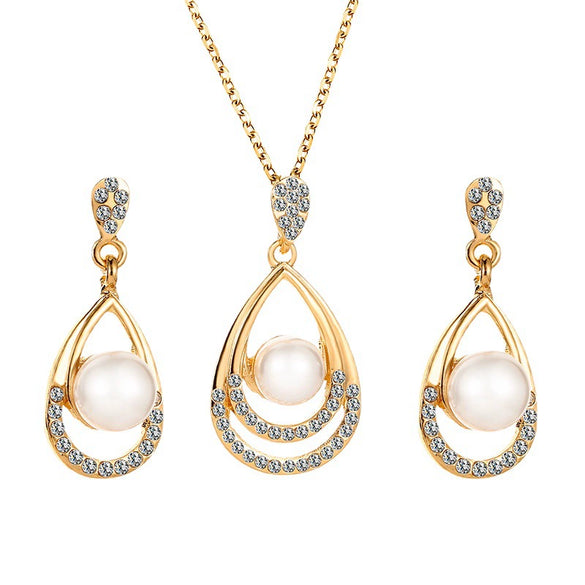 Wholesale Fashion Pearl Jewelry Set For Women Alloy Material With Geometric Styling And Electroplating Treatment Drop Necklace And Earrings Twopiece Set
