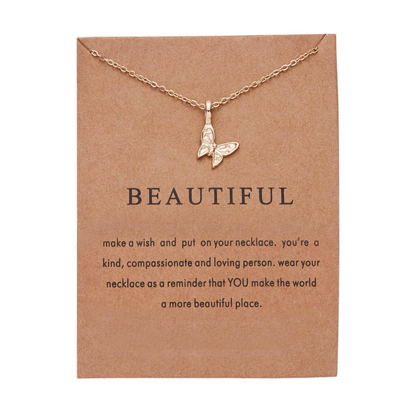 Wholesale Fashion Pearl Pendant Alloy Paper Card Necklace With Butterfly Dragonfly Elephant Animal Designs Electroplated