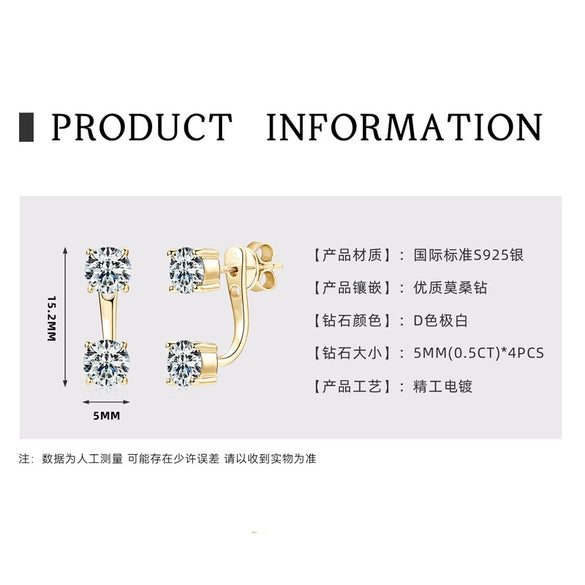 Wholesale Fashion Personality Double Wear Moissanite Earrings In S925 Sterling Silver With Geometric Style And Electroplating Treatment For Women