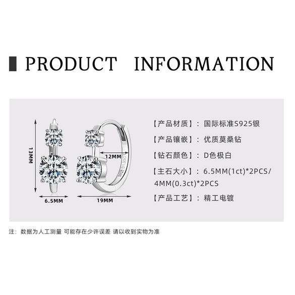 Wholesale Fashion Personality Double Wear Moissanite Earrings In S925 Sterling Silver With Geometric Style And Electroplating Treatment For Women