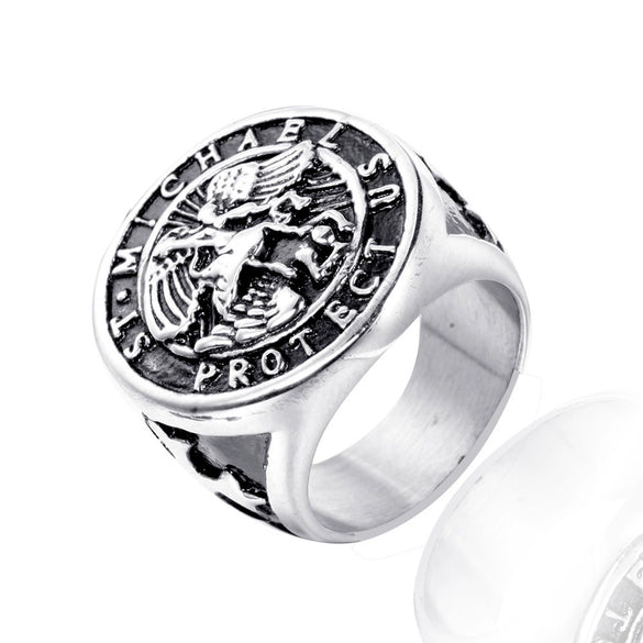 Wholesale Fashion Personality Holy Angel Cross Ring Titanium Steel Geometric Polished For Men And Unisex
