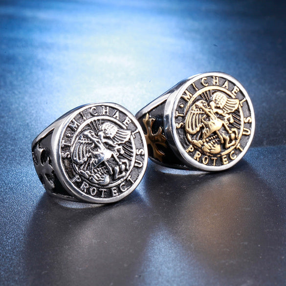 Wholesale Fashion Personality Holy Angel Cross Ring Titanium Steel Geometric Polished For Men And Unisex