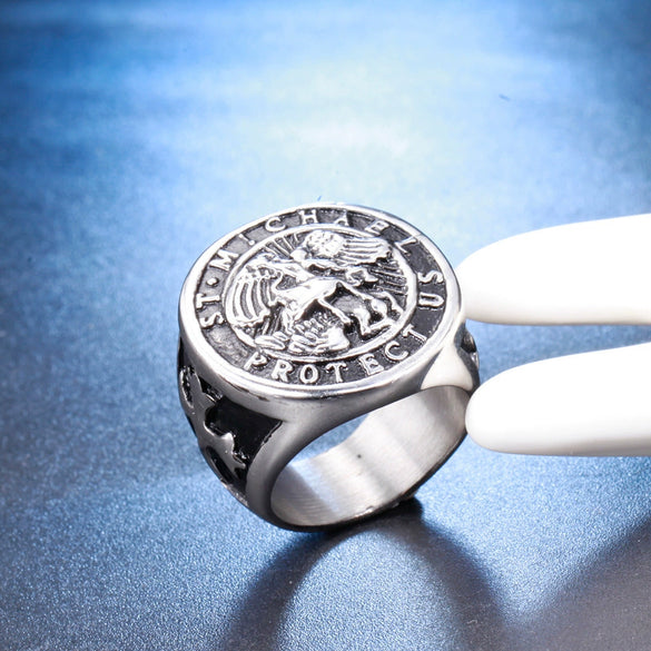 Wholesale Fashion Personality Holy Angel Cross Ring Titanium Steel Geometric Polished For Men And Unisex