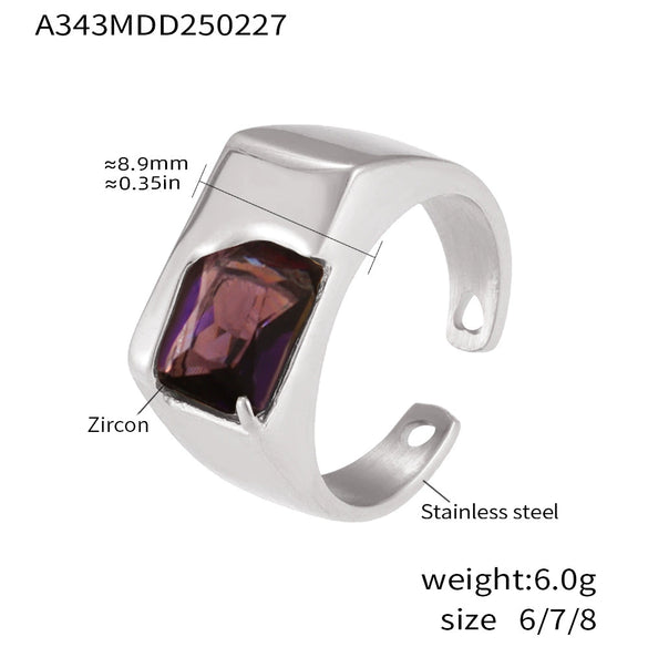 Wholesale Fashion Personality Ins Wind Stainless Steel Color Retention Finger Ring With Zircon Inlay And Geometric Styling Electroplated