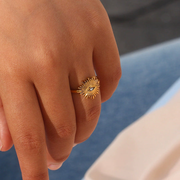 Wholesale Fashion Personality Popular Ring Jewelry Stainless Steel Geometric Devil's Eye Open Ring With Electroplating For Women