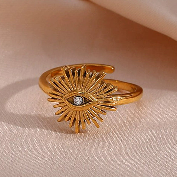 Wholesale Fashion Personality Popular Ring Jewelry Stainless Steel Geometric Devil's Eye Open Ring With Electroplating For Women