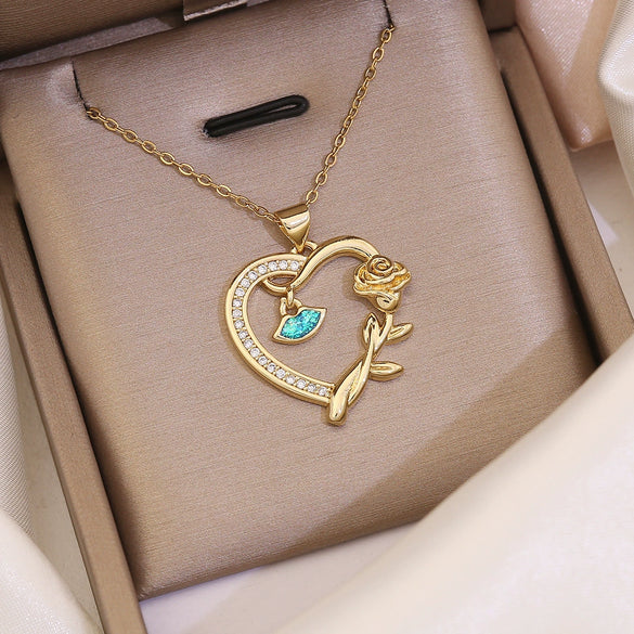 Wholesale Fashion Plated Copper Love Heart Shape Butterfly Pendant Necklace