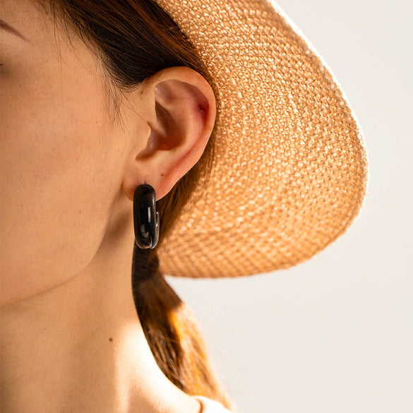 Wholesale Fashion Popular Women's 18K Goldplated Stainless Steel Chubby Thick Hollow Cshaped Geometric Earrings With Electroplating