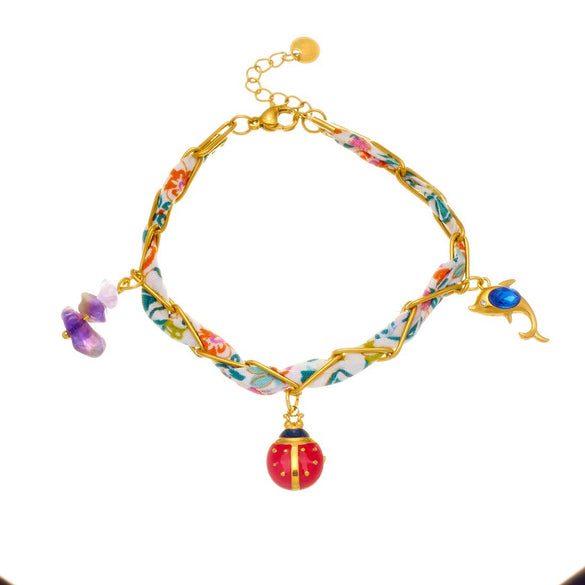 Wholesale Fashion Printed Silk Scarf And Stainless Steel Electroplated Animals Zodiac Pendant Bracelet For Women