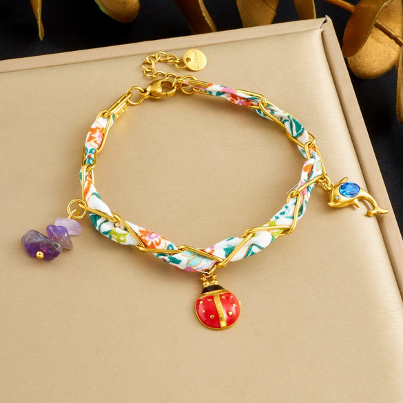 Wholesale Fashion Printed Silk Scarf And Stainless Steel Electroplated Animals Zodiac Pendant Bracelet For Women