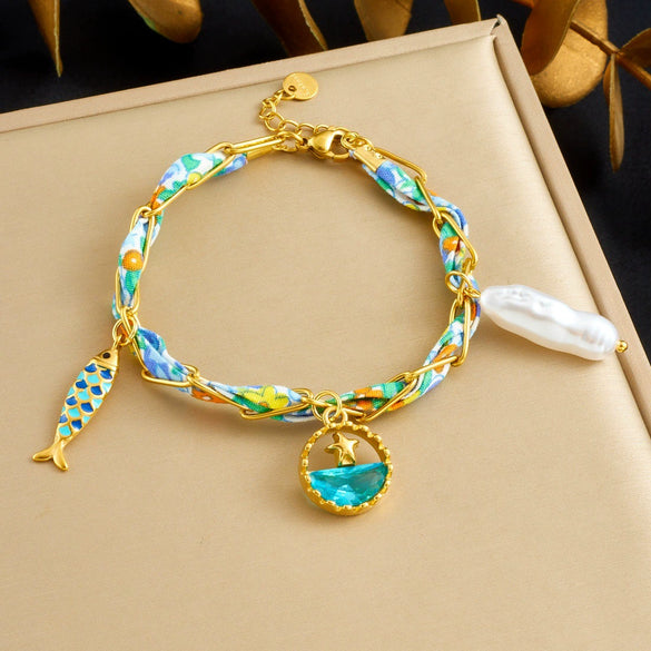 Wholesale Fashion Printed Silk Scarf And Stainless Steel Electroplated Animals Zodiac Pendant Bracelet For Women