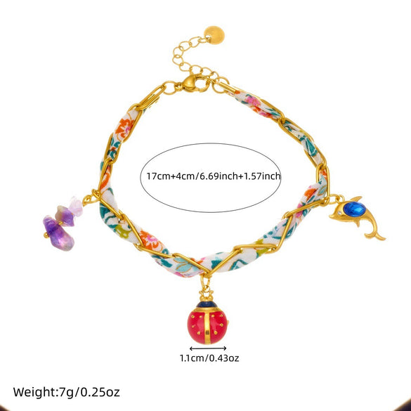 Wholesale Fashion Printed Silk Scarf And Stainless Steel Electroplated Animals Zodiac Pendant Bracelet For Women