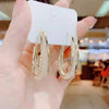 Wholesale Fashion Prismatic Clip Net Earrings For Women Alloy Material With Micro Inlay And Electroplating Rhombus Pattern