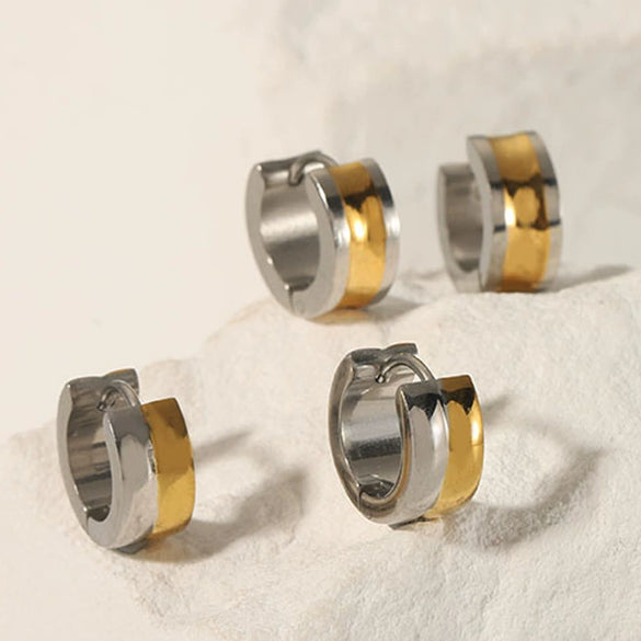 Wholesale Fashion Punk Stainless Steel Ear Buckle Earrings With 18K Golden Face Vacuum Real Gold Electroplating In Pvd Furnace